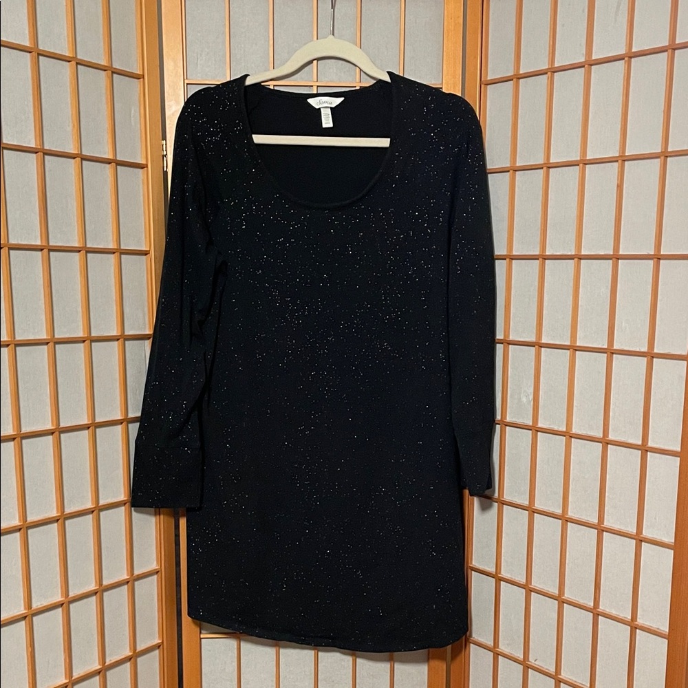 Soma Women’s Size L Long Sleeve Black Sparkle Sleep Dress Rounded Neck